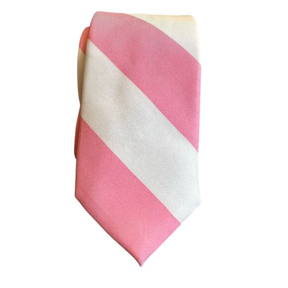 VINEYARD VINES Men’s Silk Tie Pink White‎ Striped Whale Logo Necktie - Picture 2 of 6
